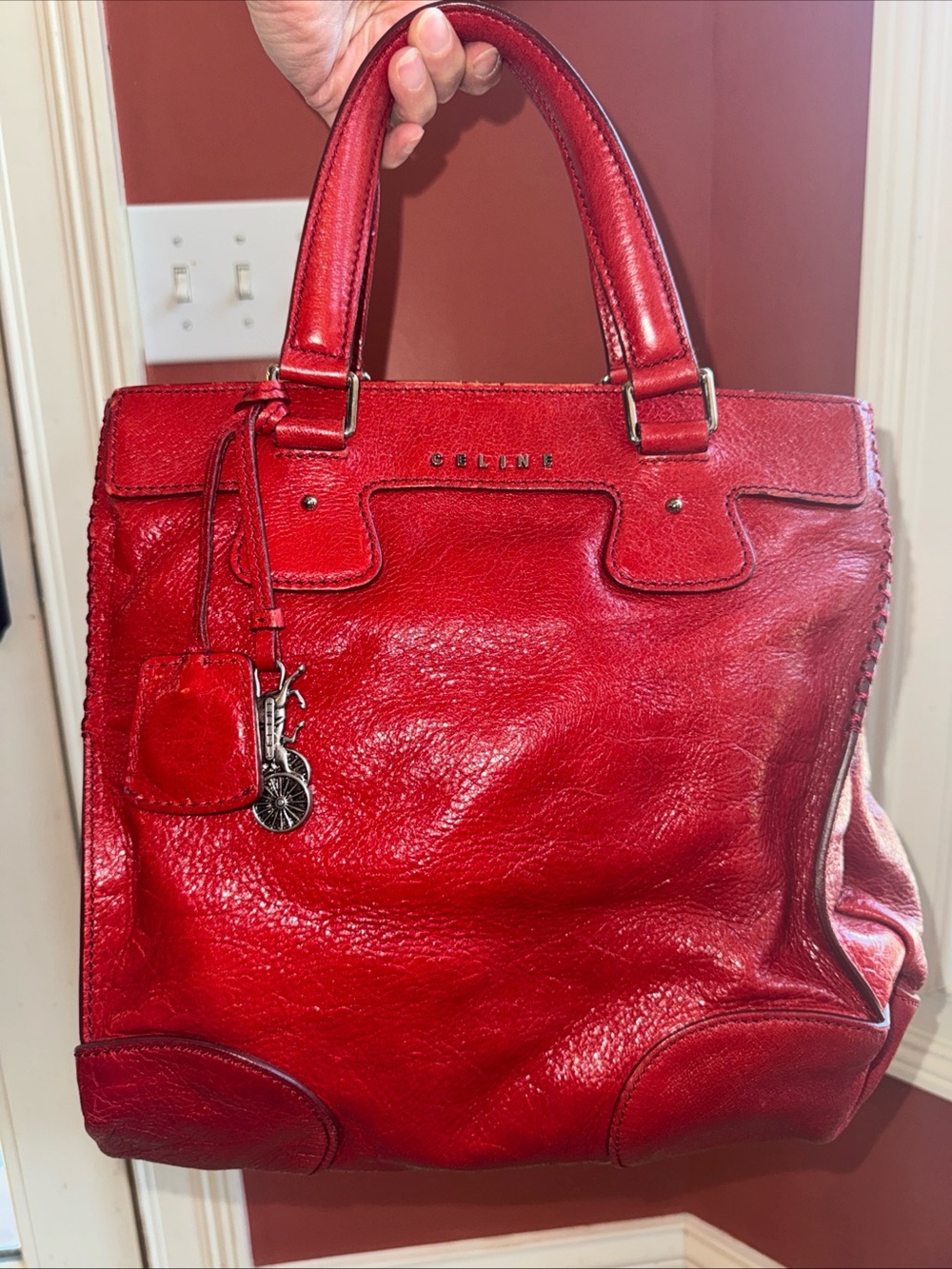 Vintage Red Leather Celine Shoulder Bag Made In Italy - Picture 15 of 15